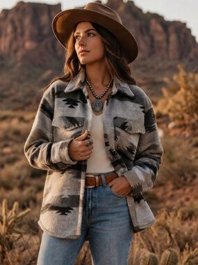 Jade & Ivory Aztec Shacket | Southwestern Jacket | Large